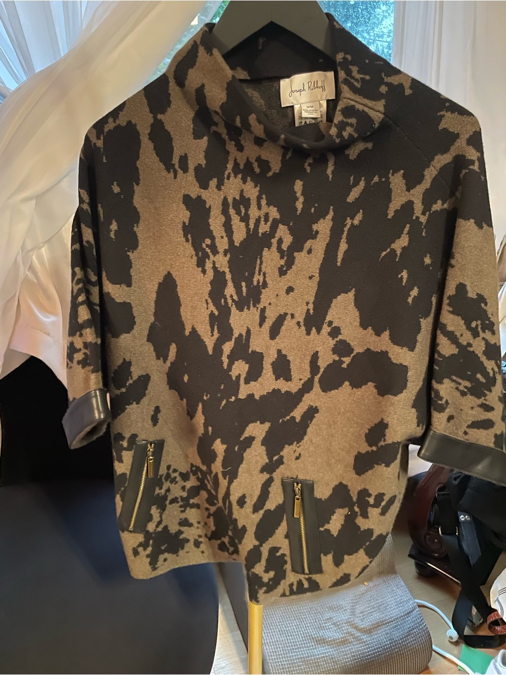 Joseph Ribkoff Animal Print High Collar Top Style 233948 Avocado